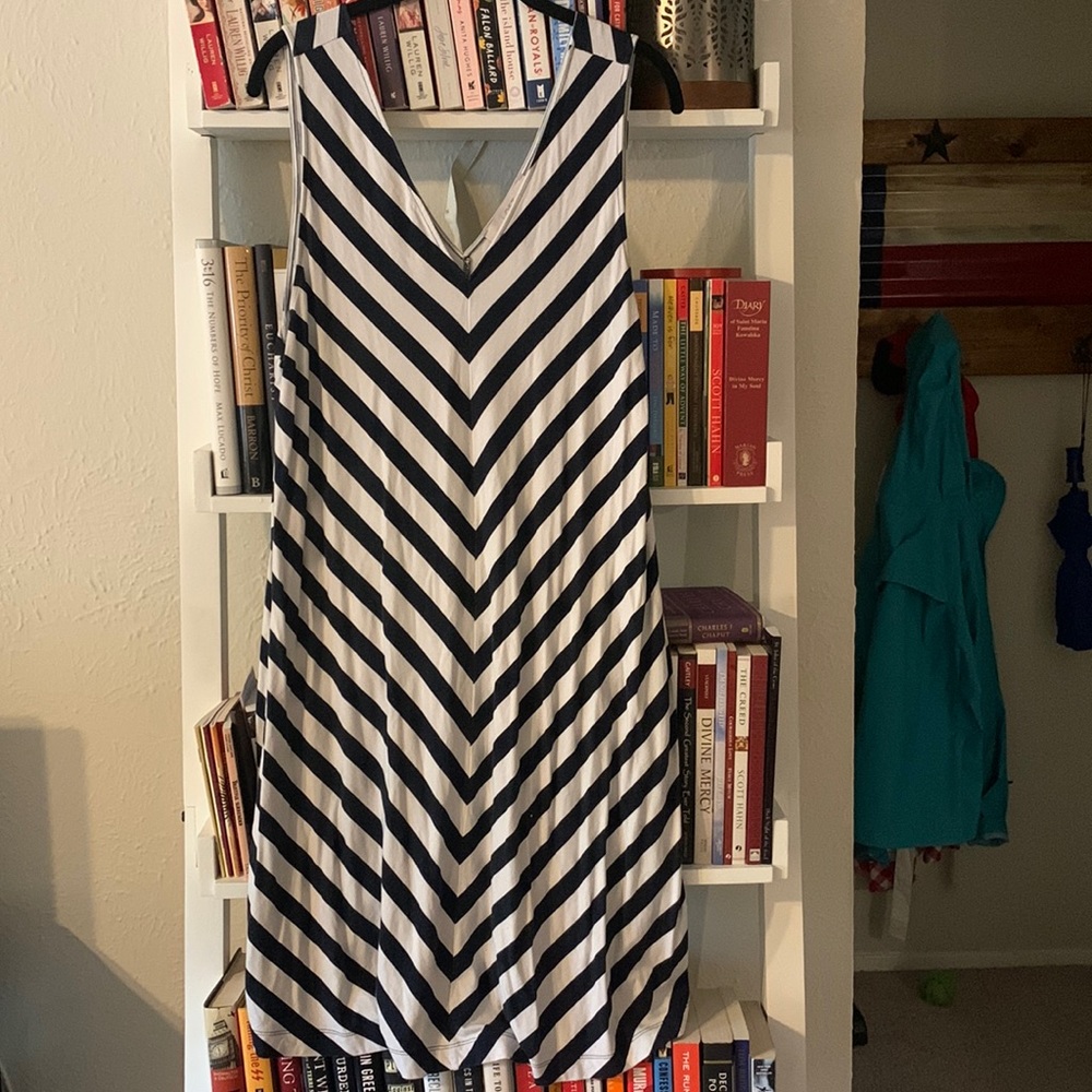 Black and white striped pullover Loft dress